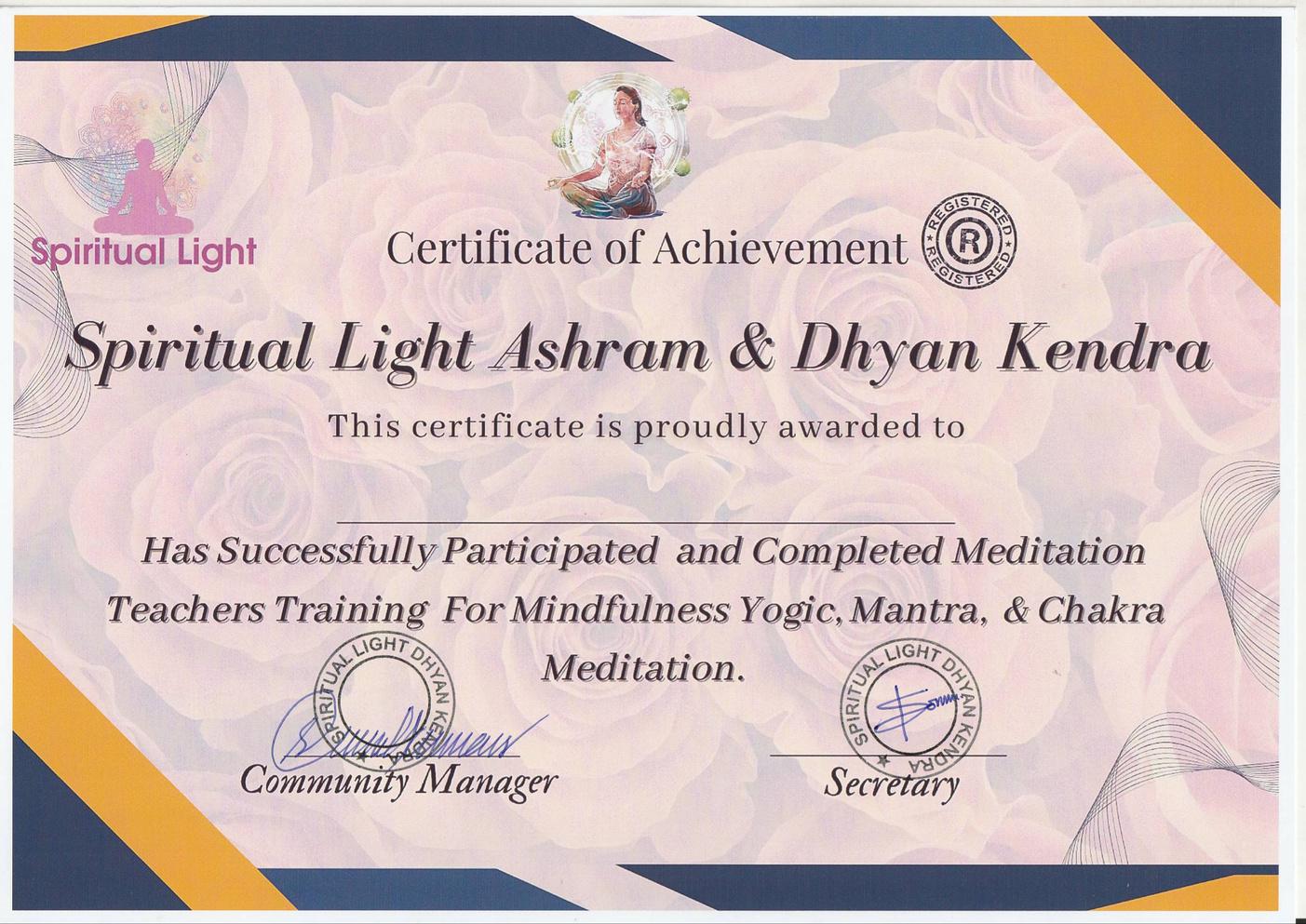 Meditation Teachers Training Certificate